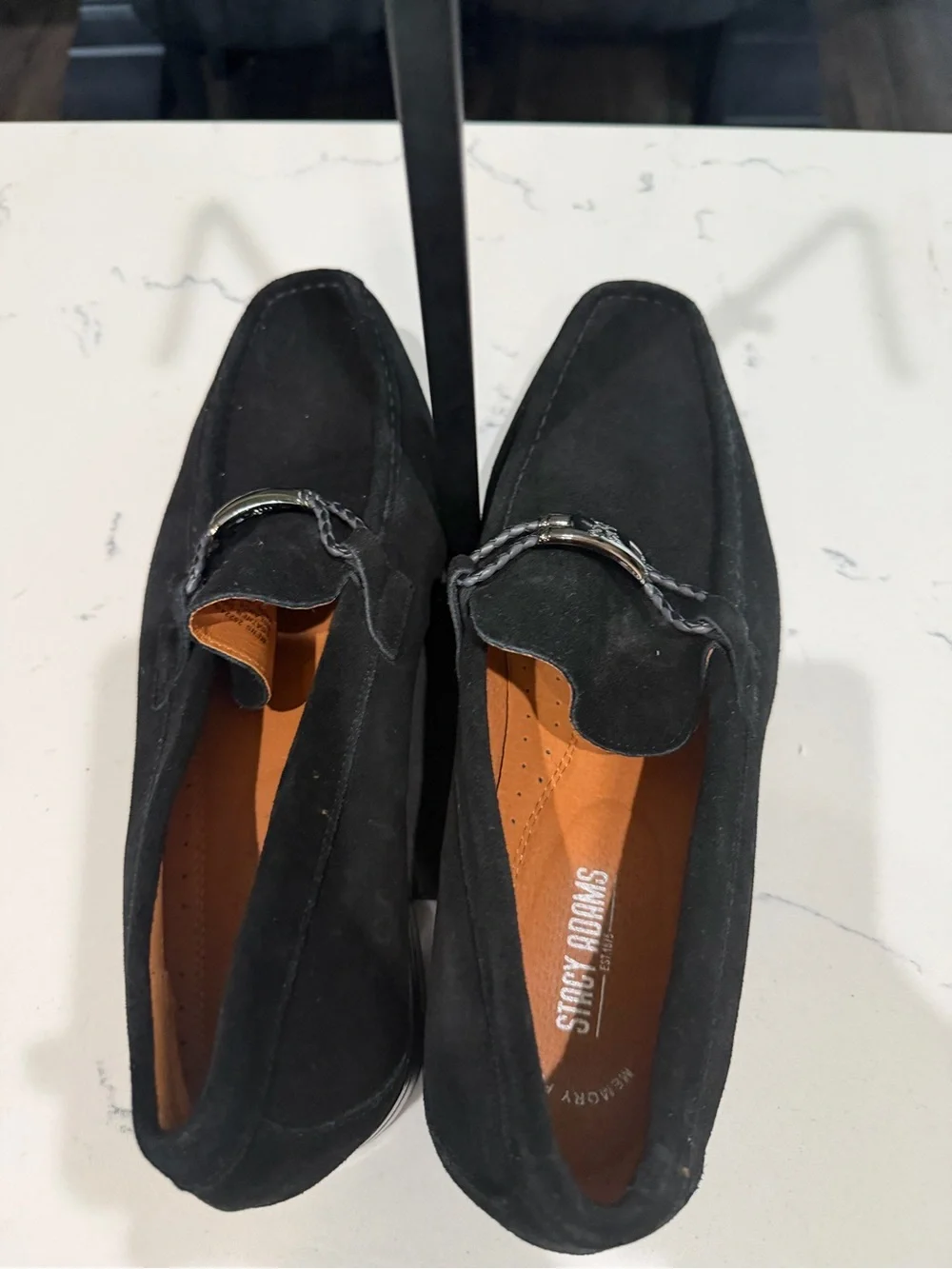 Stacy Adams Black Suede Slip-On Loafers with Silver Bit
